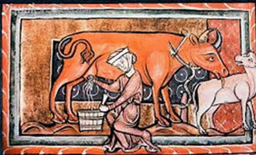 A painting of a person and a cow
Description automatically generated